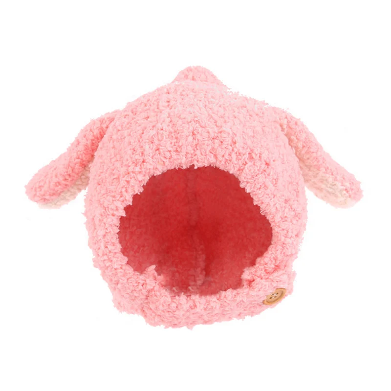 Pink baby hat Мягкая флисовая детская зимняя шапка, мультяшная шапка с длинными ушками, аксессуары для малышей, детская шапка с милым Кроликом, теплые зимние шапки для детей, 1 шт - Цвет: Pink baby hat