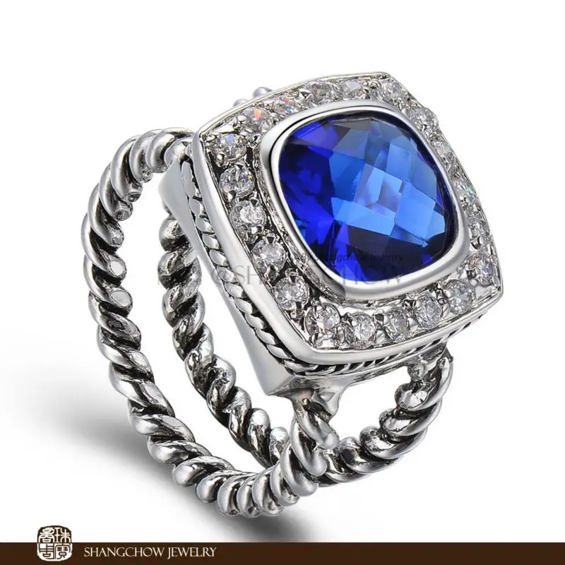 

New! Stunning Fashion Jewelry Blue Quartz 925 Sterling Silver Ring R1211