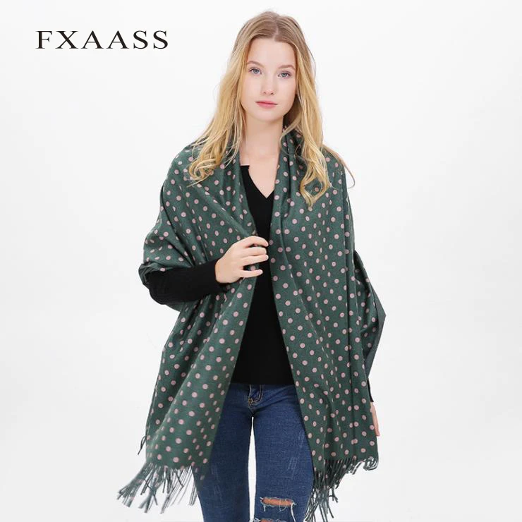 Новинка осенне зимняя шаль FXAASS Модный женский большой шарф в горошек роскошные