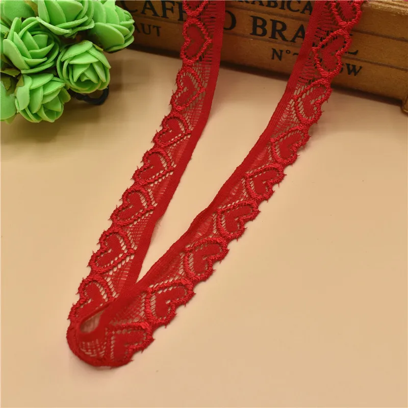 Red 18mm width Красивая 5 ярдовая эластичная кружевная лента французская африканская кружевная отделка для шитья белая кружевная отделка африканская кружевная ткань - Цвет: Red 18mm width