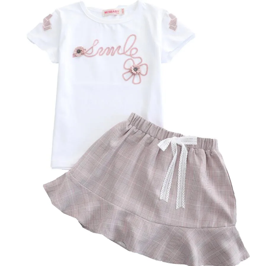 Летние комплекты для девочек костюм платье Детская футболка и юбка 2 шт./компл.
