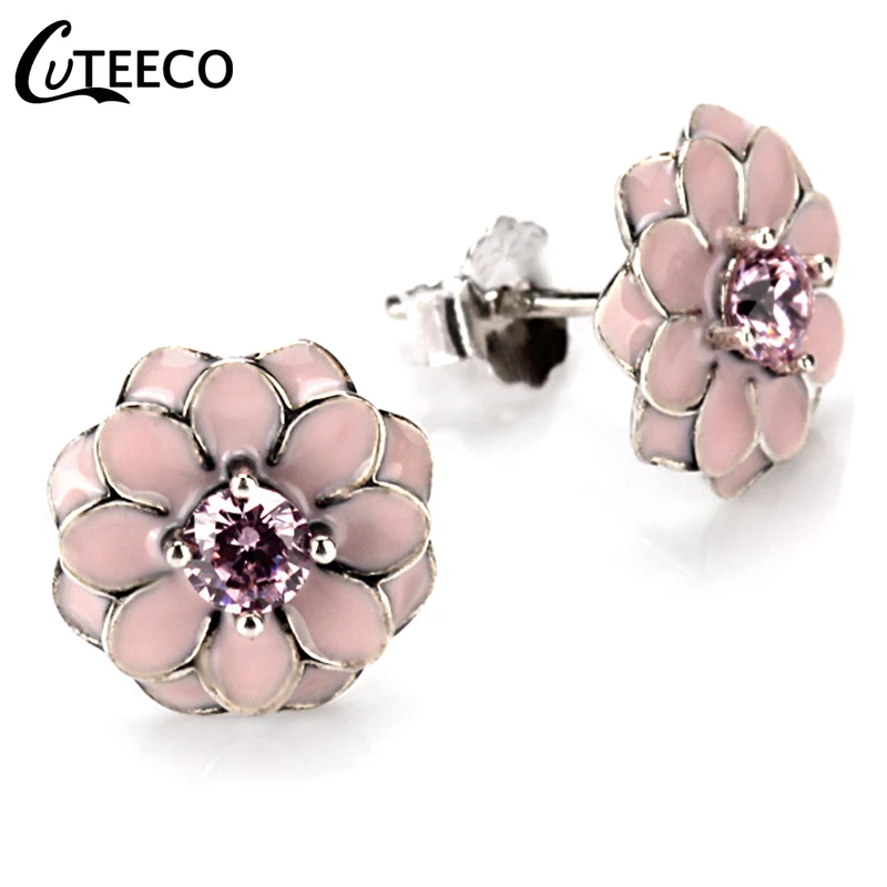 Женские серьги-гвоздики с цветком ромашки CUTEECO розовые белые серьги эмалью