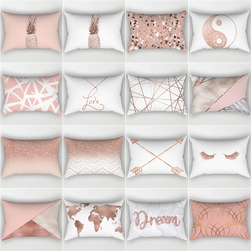 Rose gold powder polyester cushion cover 30*50cm Northern Europe geometry Home Decoration throw pillow sofa car Waist | Дом и сад