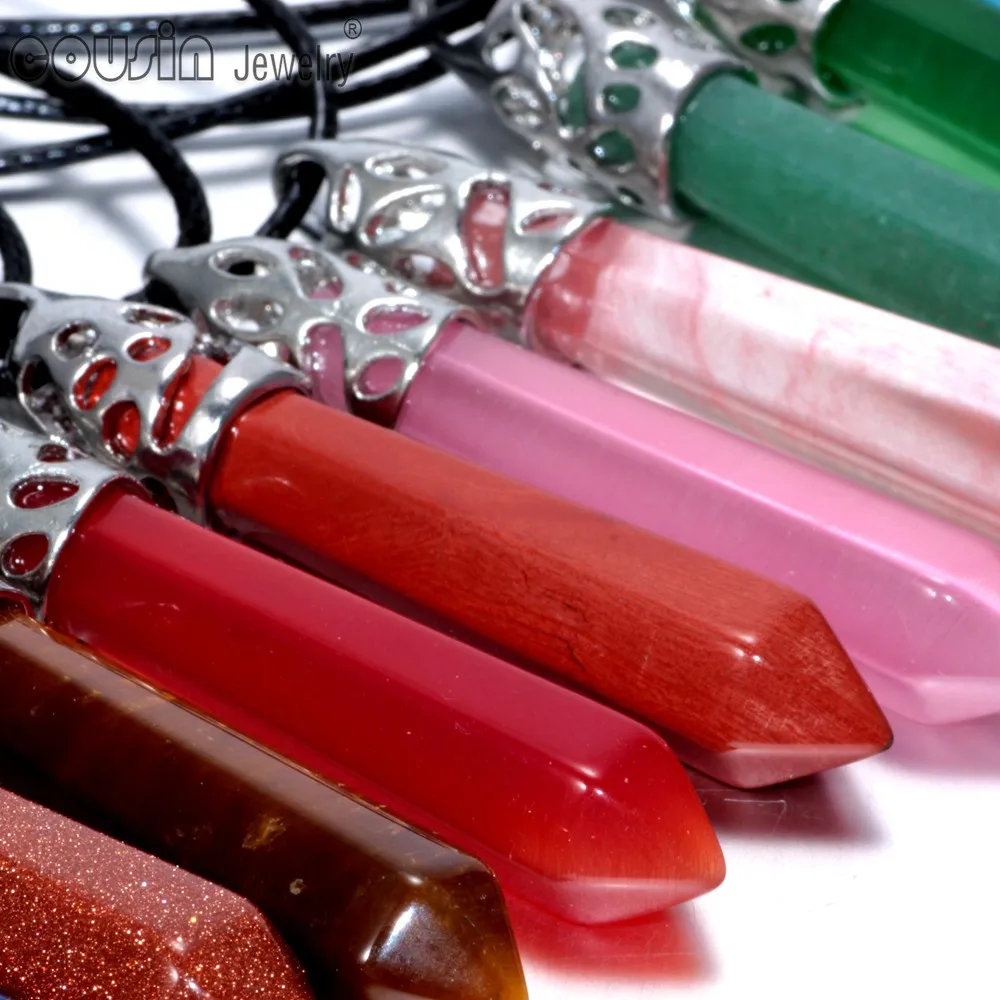 

New Arrivals Hexagonal Pillar pattern necklace Crystal pendant with Leather necklace Natural Crystal stone pendant DZ0221a-r