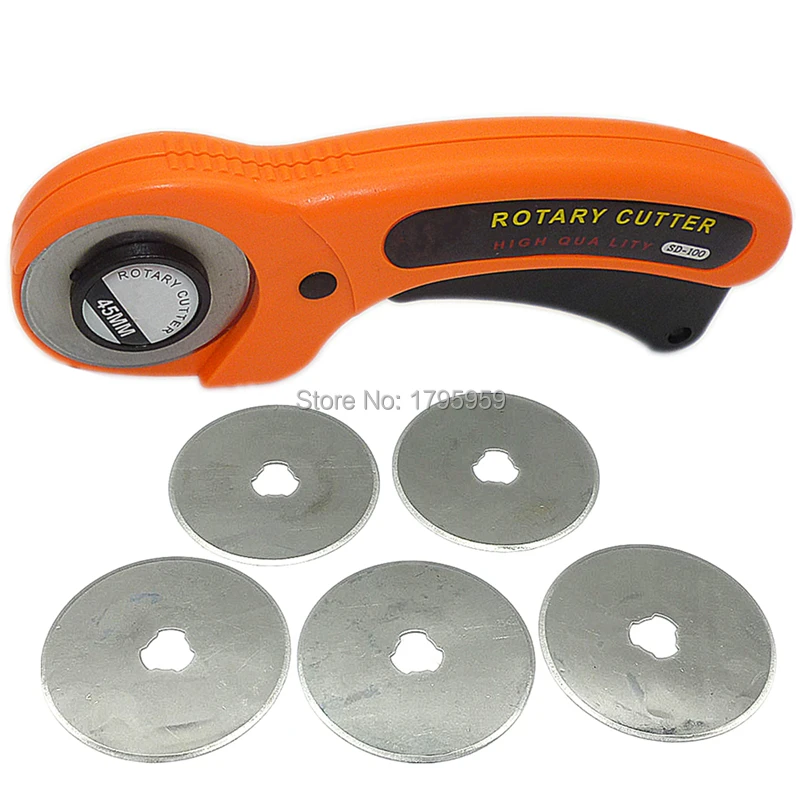 

45mm Manual Rotary Cutter Tool with 5pc 45MM Refill Replacement Blades for Art Craft Patchwork Quilting Fabrics Leather Cutting