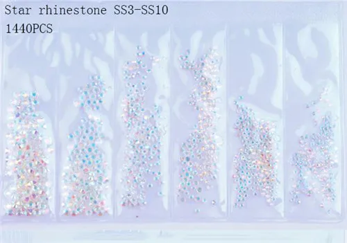 star-1440pcs 31 стиль, плоские круглые стеклянные стразы смешанного размера, набор, Кристальные драгоценные камни из стекла, 1440 шт, Стразы для ногтей, для самостоятельного дизайна ногтей - Цвет: star-1440pcs