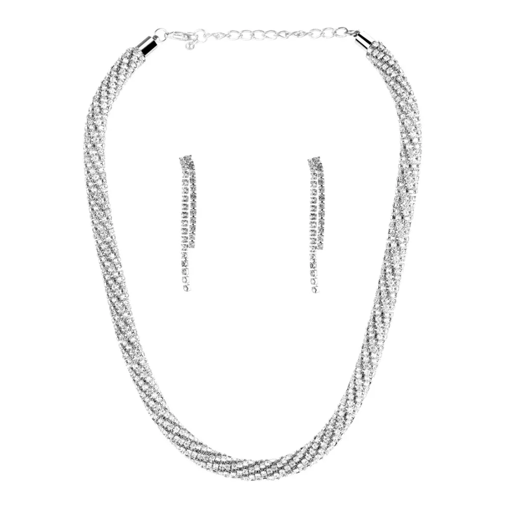 2018 Fashion Colorful Rhinestone Crystal Choker Necklace Drop Earrings Wedding Jewelry Sets Accessories for Women | Украшения и