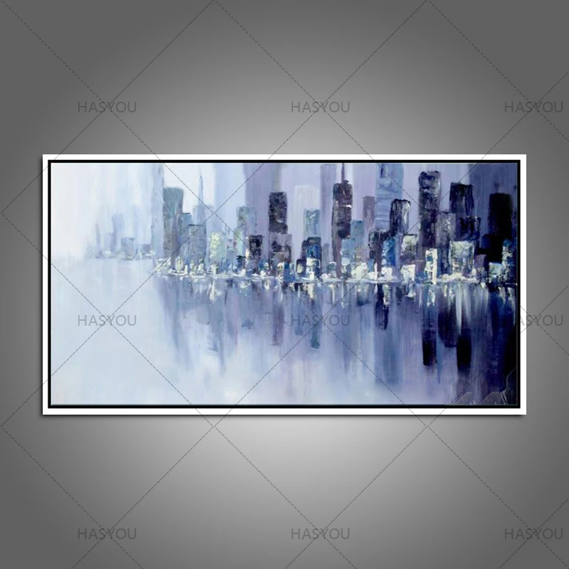 Искусный абстрактный современный холст ручная работа известная художница синий