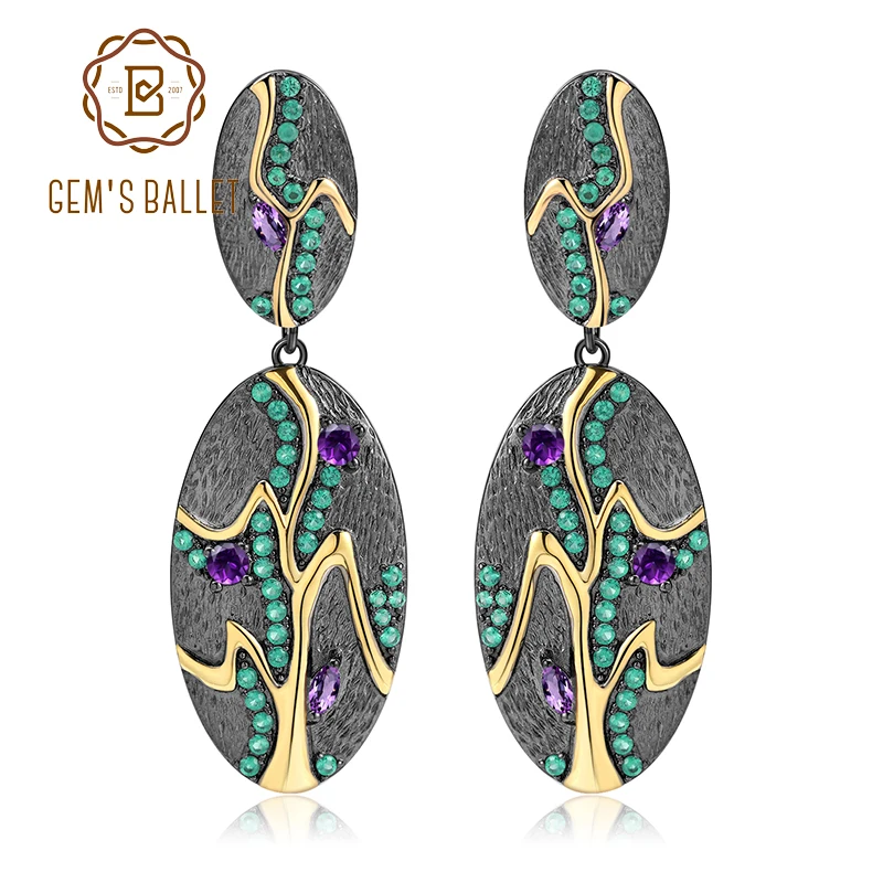 GEM'S BALLET Georgia O'keeffe Серьги Листья 0.76Ct Натуральный Аметист Стерлинговое Серебро