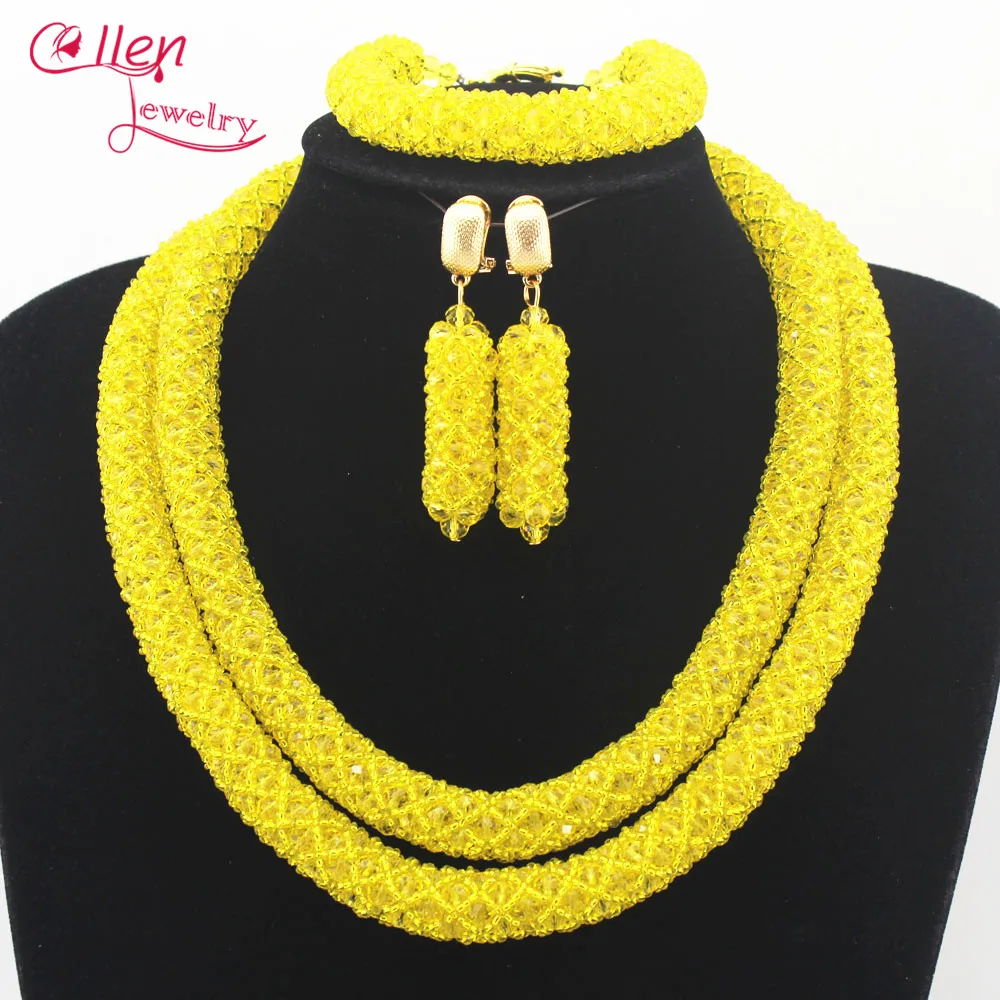 Crystal flower Nigerian Wedding African Beads Jewelry Set Handmade Indian Dubai Bridal Necklace Sets Bracelet Earrings N0028 | Украшения и