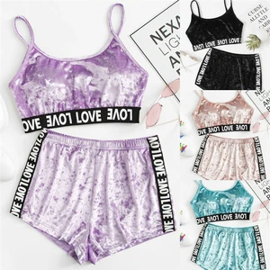 Комплект пижамный Женский, бархатный, короткий топ, шорты, тонкое нижнее белье