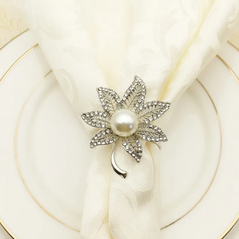 

10pcs Diamond Gold Leaf Napkin Metal Alloy Meal Napkin Napkin Circle Hotel Model House Napkin Ring