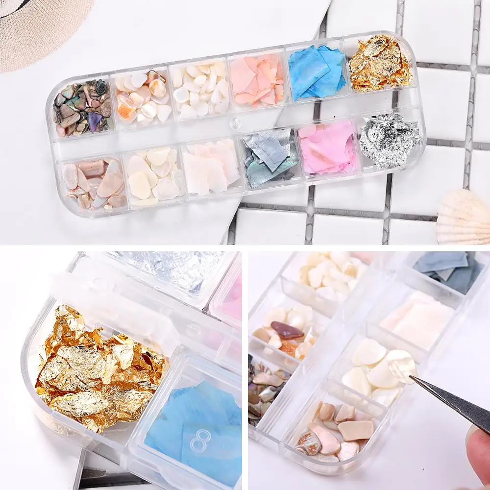 1 коробка 3D красочные крошка из ракушки нейл-арта украшения New Nails мерцание маникюрный набор тонкий дизайн ногтей блестящие сандалии с украшениями, инструменты