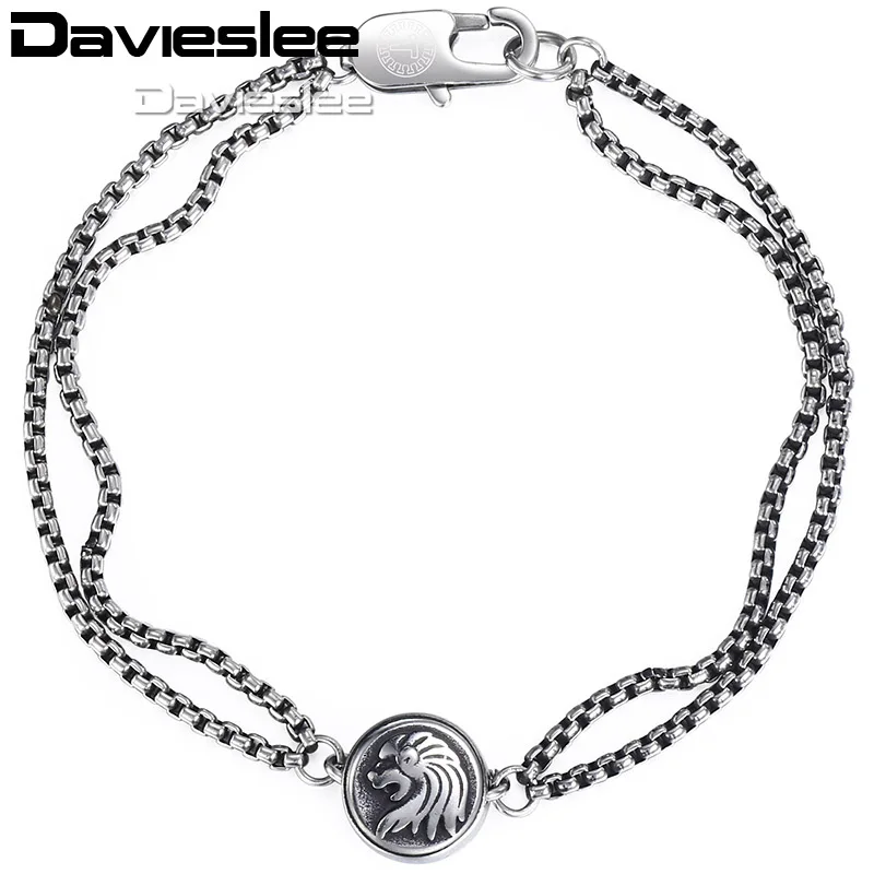 Davieslee животное Шарм-браслет со львом для мужчин цепь Снаряженная Нержавеющая Сталь Серебряный тон OT Пряжка круглой формы модные украшения LDB22 - Окраска металла: DB17