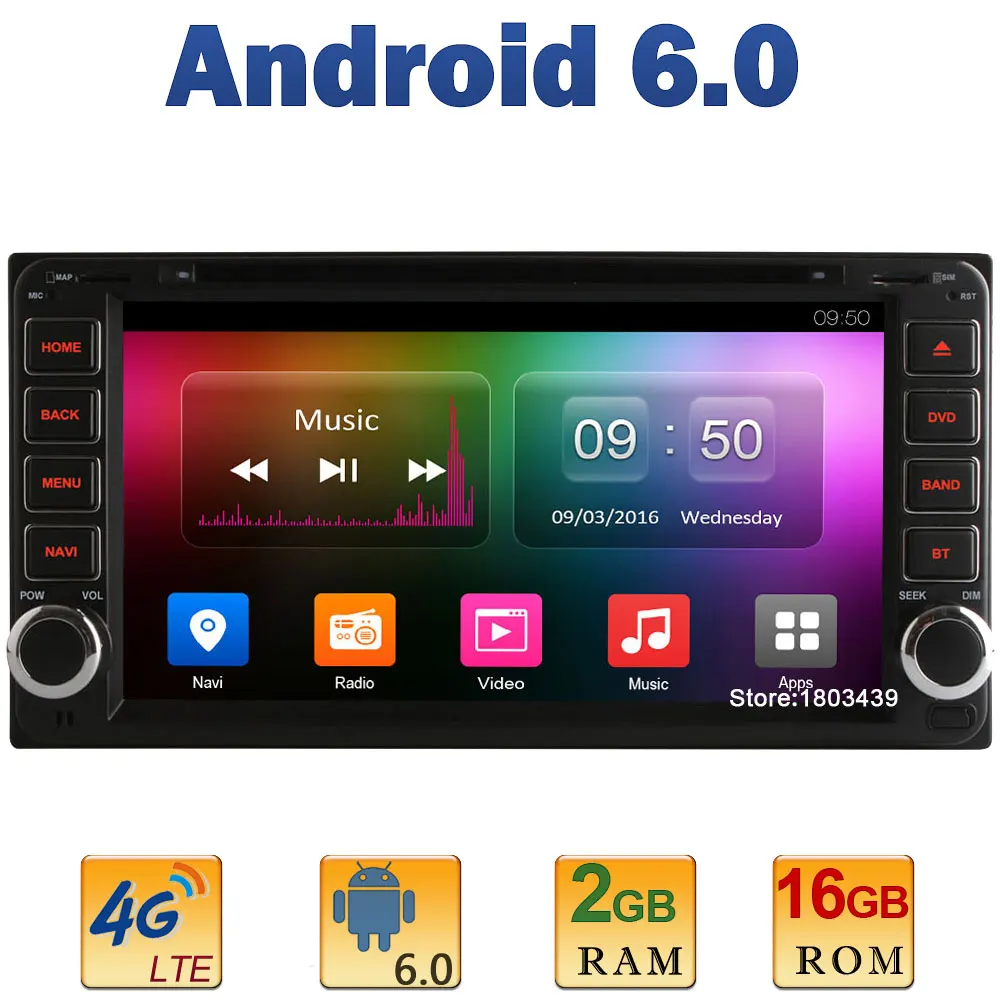 Quad Core 2GB RAM 4G LTE SIM WIFI Android 6.0 Car DVD Player For Toyota Hilux Vela Corolla Camry Prado RAV4 Tundra Land Cruiser |