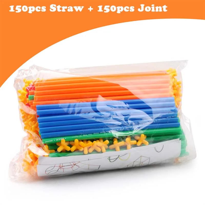 300 PCS 100/200/300 шт 4D DIY Пластик соломы, строительные блоки, игрушка творческий набор сборки конструктор инженер образовательные игрушки для детей, подарок - Цвет: 300 PCS