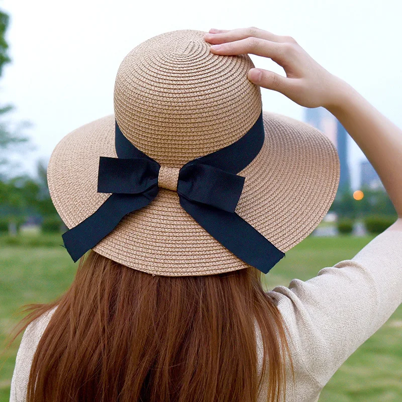 

8pcs free shipping/shi39104 Classic elegant style bowknot solid straw bucket hat outdoor beach lady women cap wholesale