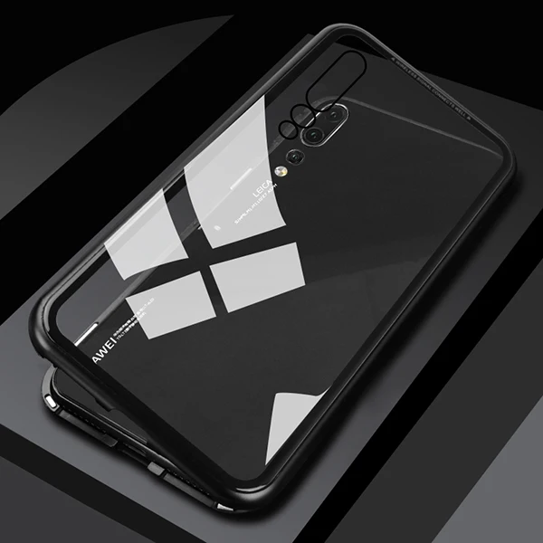 Clear with Black CHYI, хит 360, магнитный адсорбционный чехол для huawei P30 P30pro, закаленное стекло с магнитом, чехол для P30 pro, задняя крышка, бампер - Цвет: Clear with Black