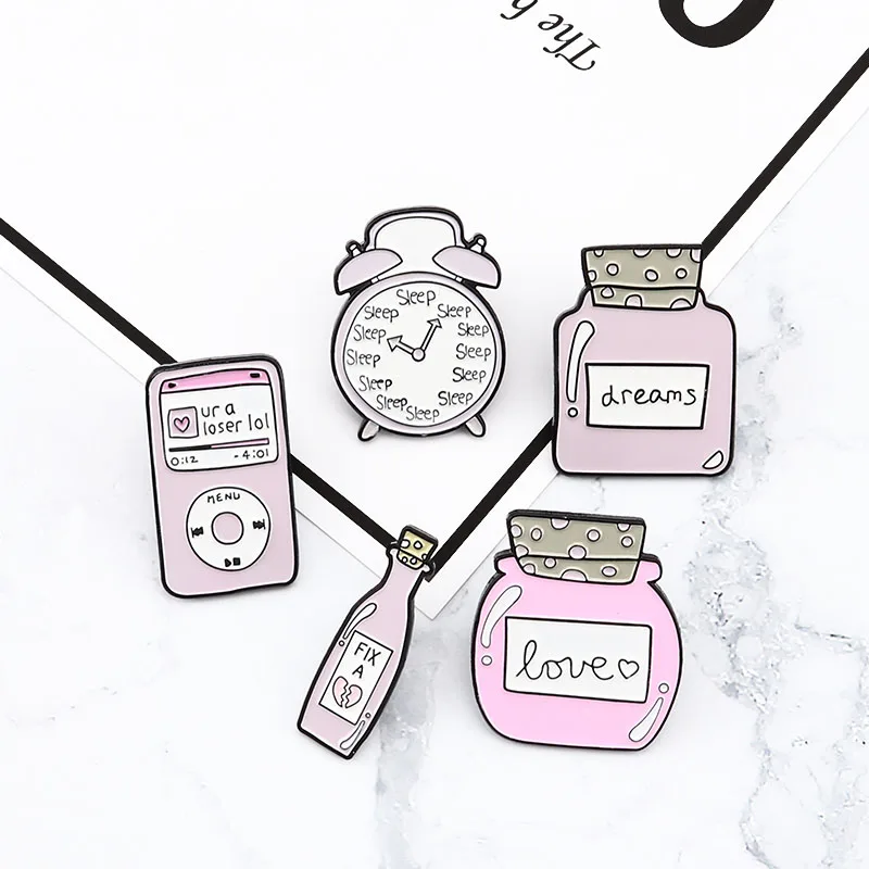Коллекционные булавки розового цвета броши в виде романтичной бутылки с MP3 для