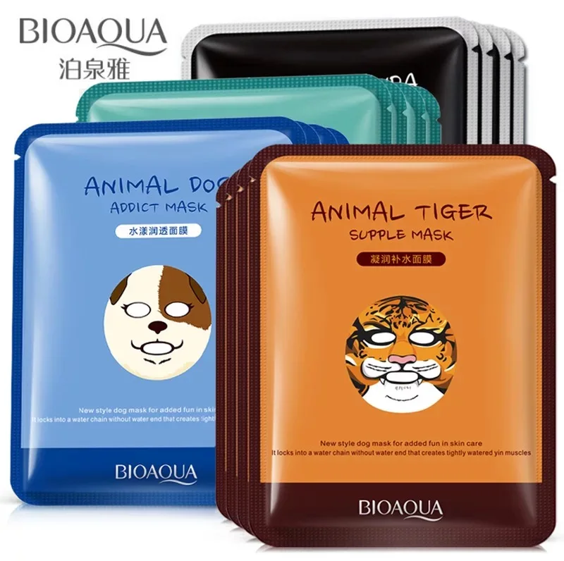 BIOAQUA Creative Animal Face Masks Skin Care Sheep/Panda/Dog/Tiger Shape Facial Mask Moisturizing 10pcs face masks | Красота и