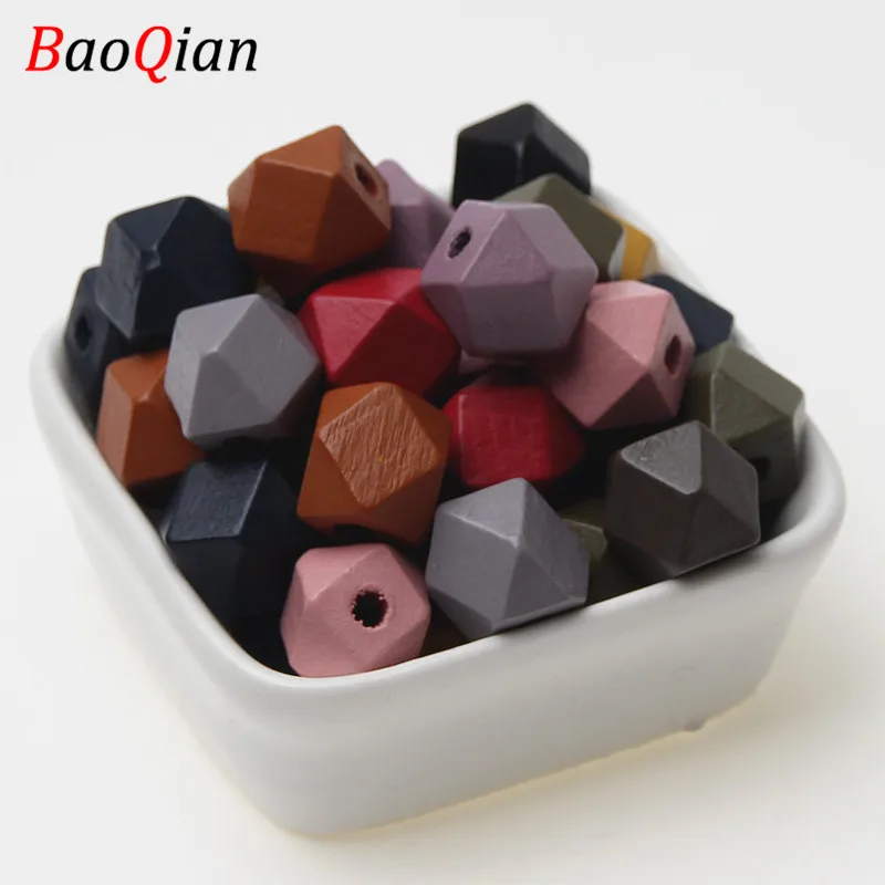 12/15/20mm Mixed Color Spacer Wood Geometric Faceted Wooden Beads For Jewelry Making DIY