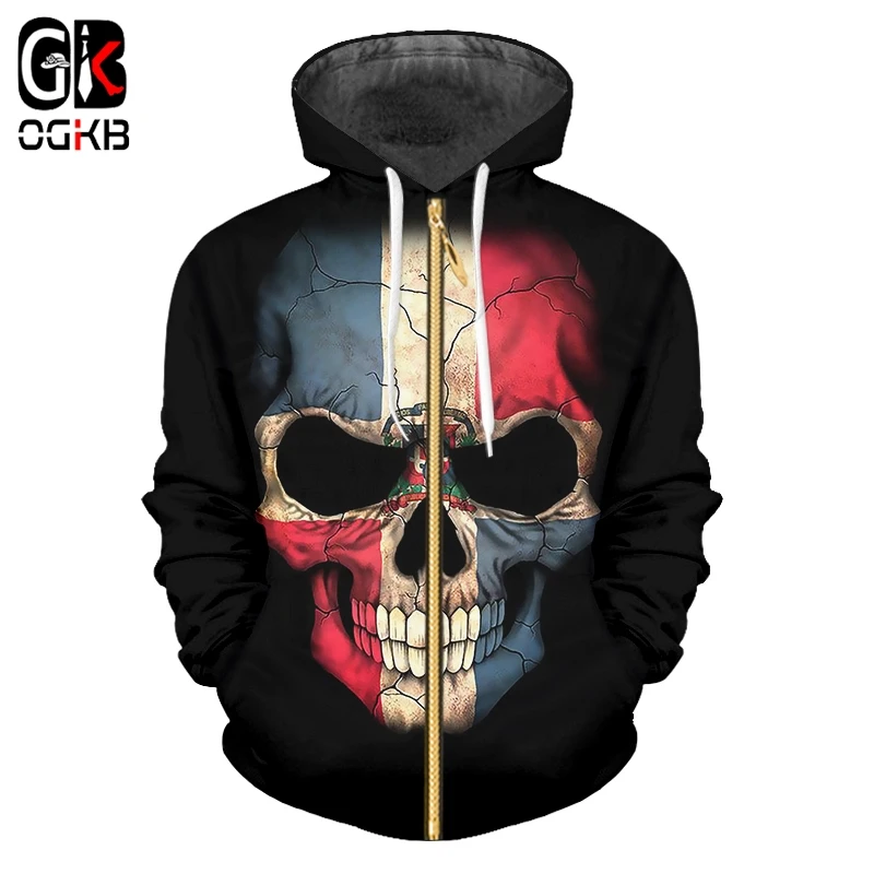 

OGKB толстовки для мужчин/женщин Sudaderas Hombre хип-хоп Мужская куртка на молнии для отдыха с принтом флага черепа 3d Толстовка с капюшоном Приталенная толстовка