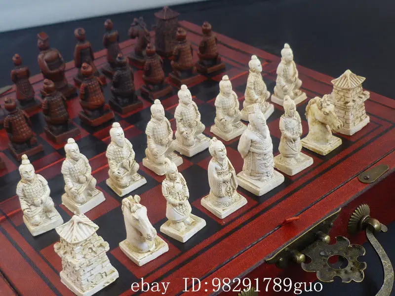 Китайский дракон феникс Цветок Птица деревянная кожаная коробка шахматы набор 32