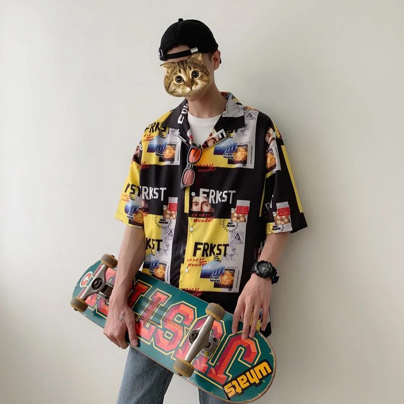 2019 Новый Гавайский уличная Harajuku корейский стиль Свободная блуза с коротким