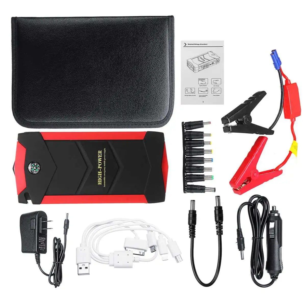 Red (US Plug) 82800 мА/ч, 4USB автомобильное пусковое устройство многофункциональное аварийное Зарядное устройство Батарея Мощность банк бустер 12V пусковое устройство - Цвет: Red (US Plug)