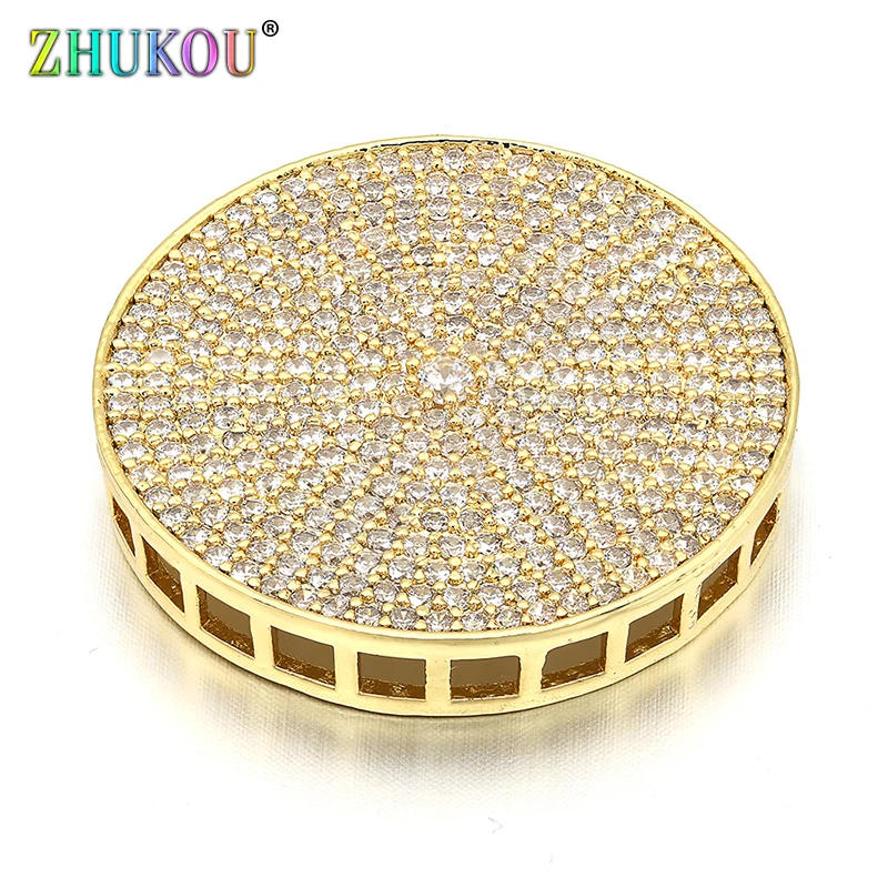30 мм круглые соединители ручной работы из латуни с кубическим цирконием для