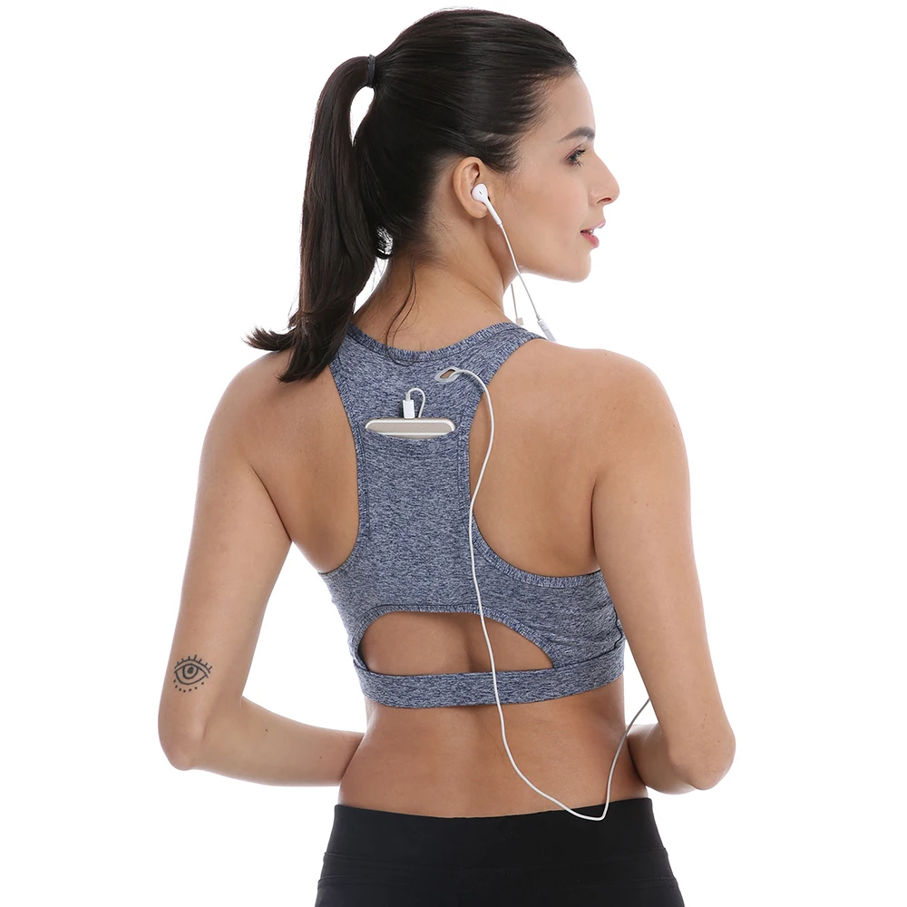 Женский спортивный бюстгальтер для фитнеса с эффектом пуш-ап карманами на спине
