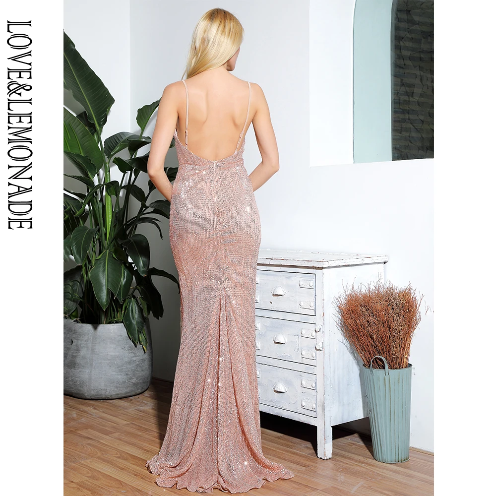 LOVE &amp LEMONADE сексуальное розовое Золотое платье с глубоким v-образным вырезом на