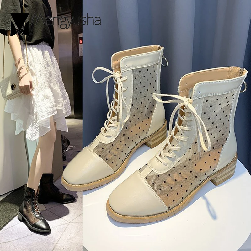 Короткие ботинки на шнуровке Сезон зима 2019 Модные дышащие ботильоны молнии с
