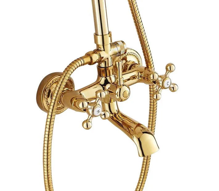 Роскошный полированный латунный двойной крестообразный смеситель золотистого