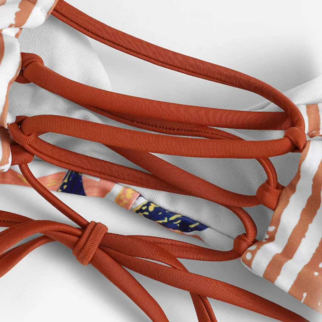 SAGACE комплект бикини купальник с принтом листьев ажурный бретели для нижнего