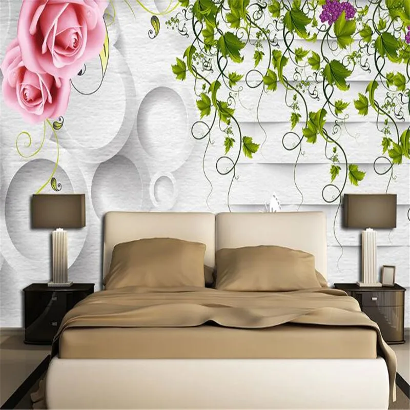 

Custom Wallpaper 3D Stereoscopic Grape Leaves Photo Wall Murals Pink Rose Wallpapers Wall Papers for Living Room Home Decor Wall