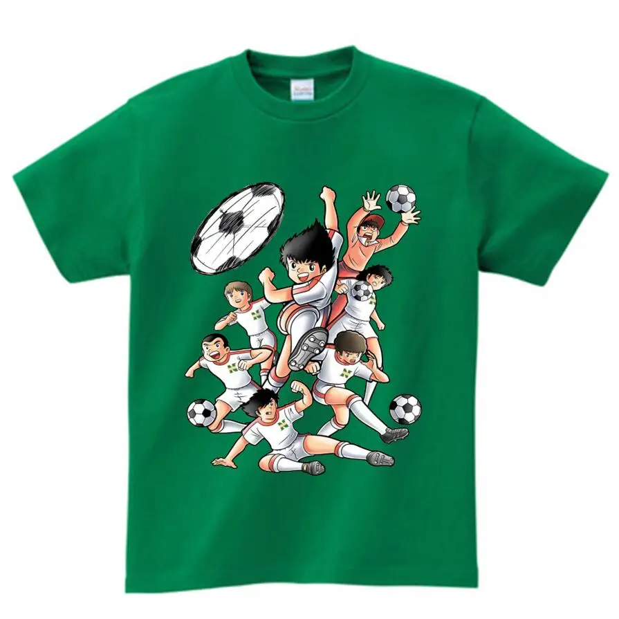 green childreT-shirt Футболка с рисунком из мультфильма «Капитан Цубаса» Детская футболка с короткими рукавами для отдыха футболки для мальчиков и девочек, От 3 до 8 лет NN - Цвет: green childreT-shirt