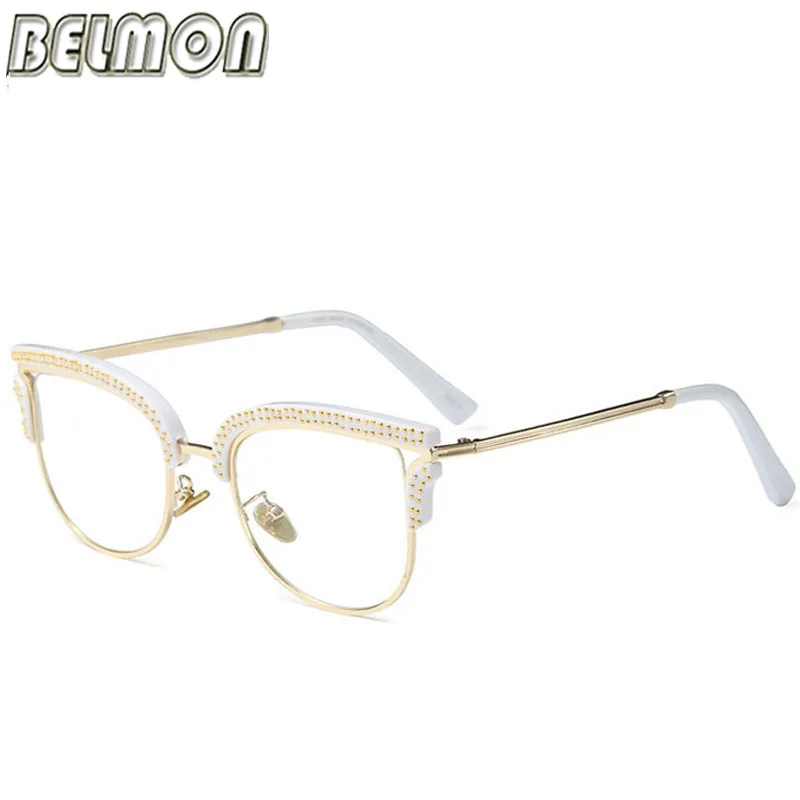 97518 White Belmon оптические очки, женские модные очки по рецепту, алмазные оправы, прозрачные линзы, очки RS824 - Цвет оправы: 97518 White