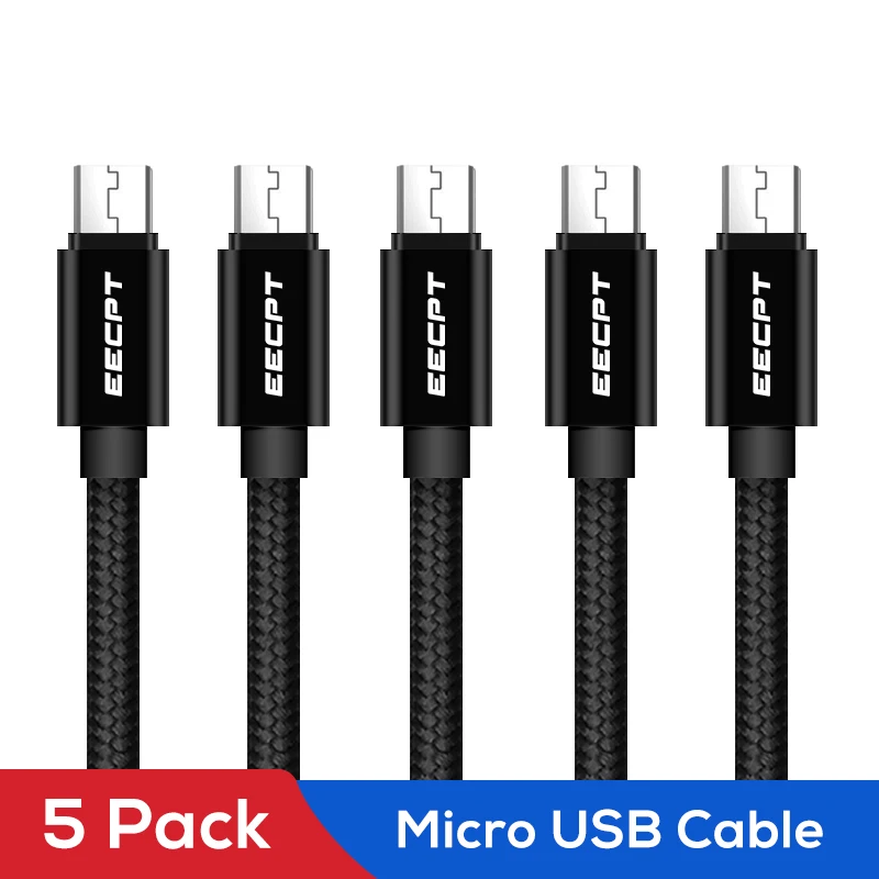 Pure Black EECPT, 5 шт в упаковке Micro USB кабель для samsung S7 Xiaomi huawei для быстрой зарядки и передачи данных Шнур зарядное устройство USB кабель Microusb Кабели для мобильных телефонов - Цвет: Pure Black