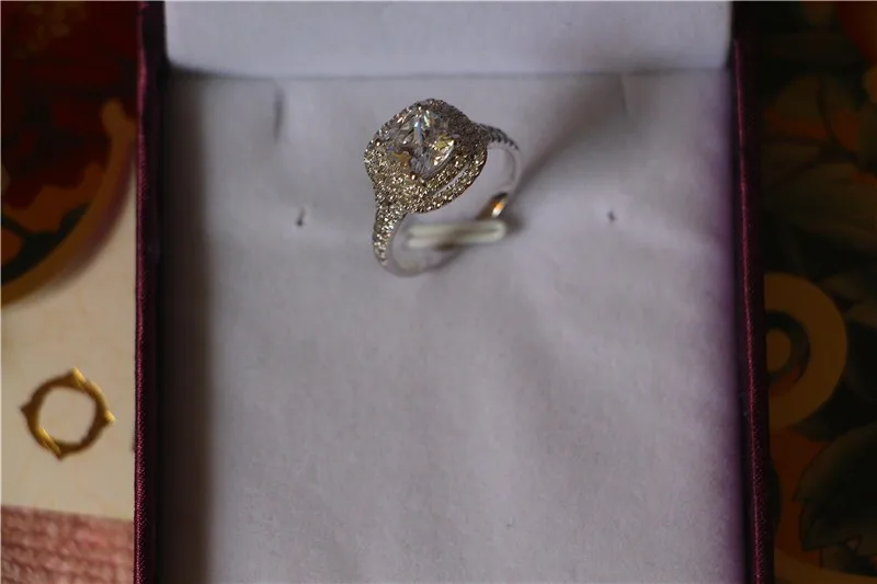 Настоящее Белое золото 14 K ювелирные изделия 2CT полу крепление Подушка алмазное свадебное кольцо микро проложили белое золото 585 ювелирные изделия