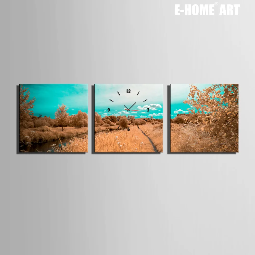 

Free Shipping E-HOME Scenery of The River Clock in Canvas 3pcs wall clock
