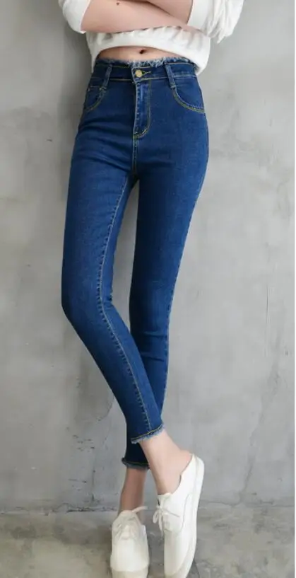 Новинка 2018 джинсы с высокой талией женские брюки девятью точками открытой