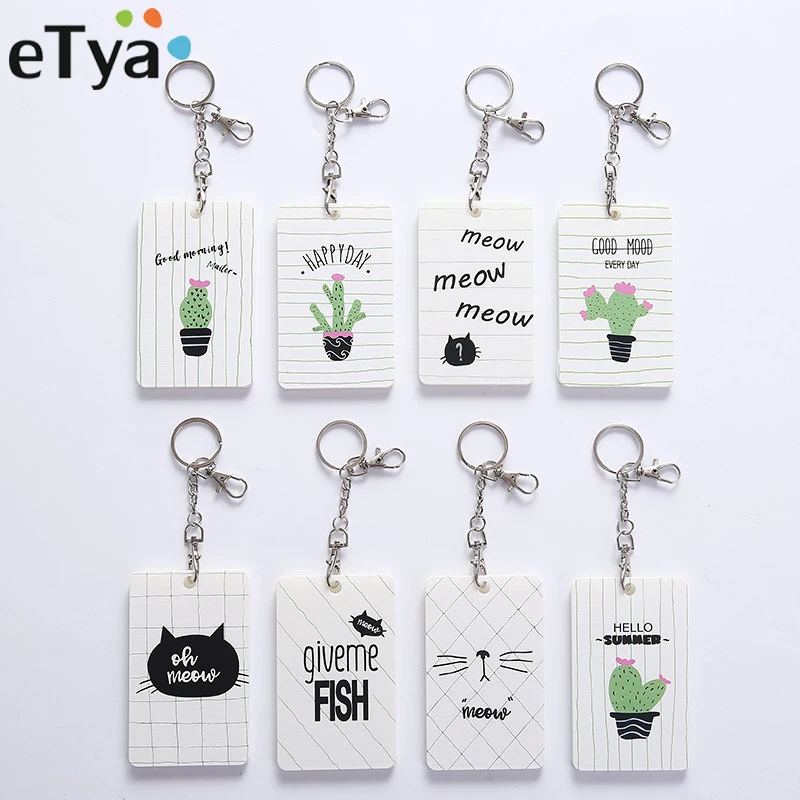 

eTya Fashion Bank Credit Card Holders plastic Card Cover students Bus ID Holders cute cartoon Cactus Business Badge Cardholder