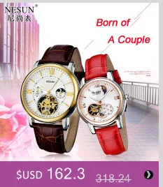 Швейцарские часы Nesun Hollow Tourbillon для мужчин и женщин, роскошные брендовые автоматические механические часы для влюбленных, сапфировые часы 9091-L