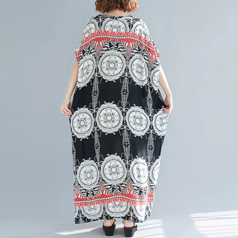 Платья для женщин размера плюс, в стиле бохо, 4XL, 5XL, 6XL, летний сарафан, большой размер, винтажное Хлопковое платье макси, женское платье, рукав летучая мышь, Vestido