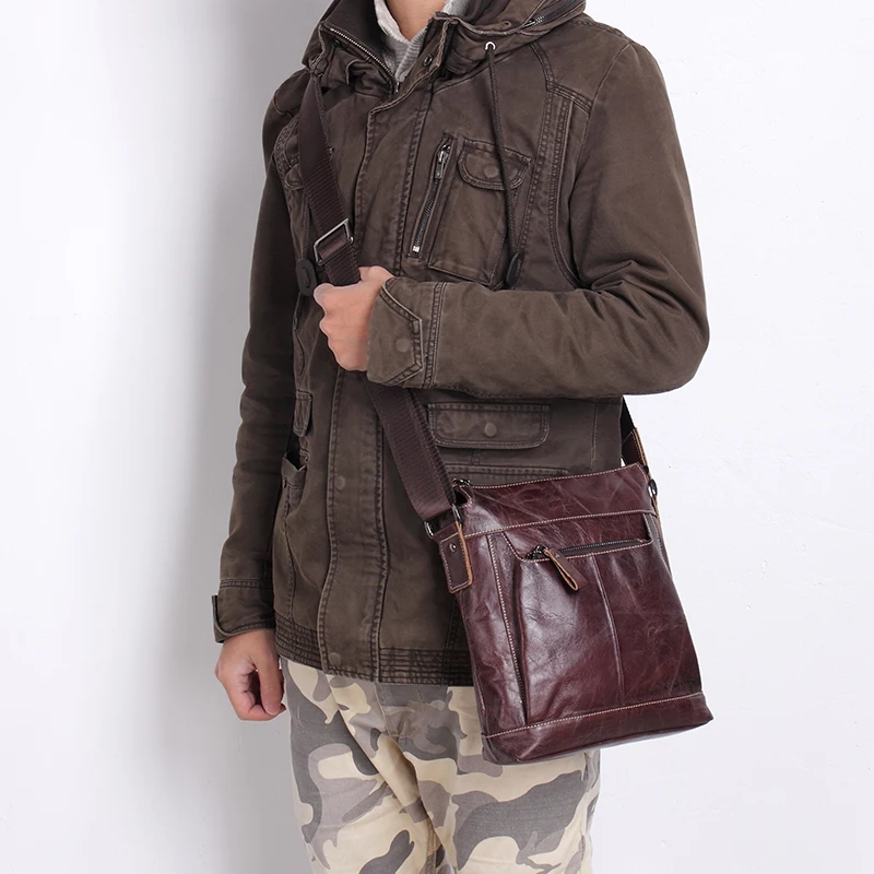 

ZLON Genuine Leather Men's Fashion Leather Crossbody Bag Men Messenger Bags Casual Shoulder Handbags 9.8" iPad Bags Coffee T105