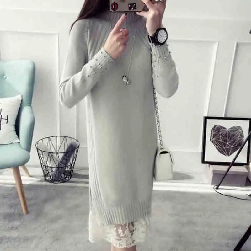Uppin, новая мода high-Neck Sweater дамы с длинными рукавами платье-свитер женские свободные большой Размеры свитер Цвет женский - Цвет: gray