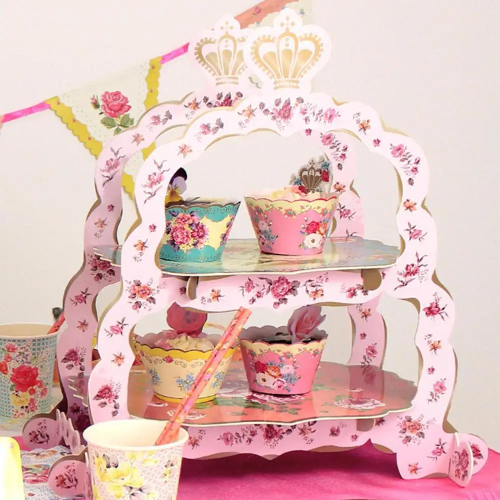 2 уровня Бумага подставка для свадебного торта розового цвета с цветочным