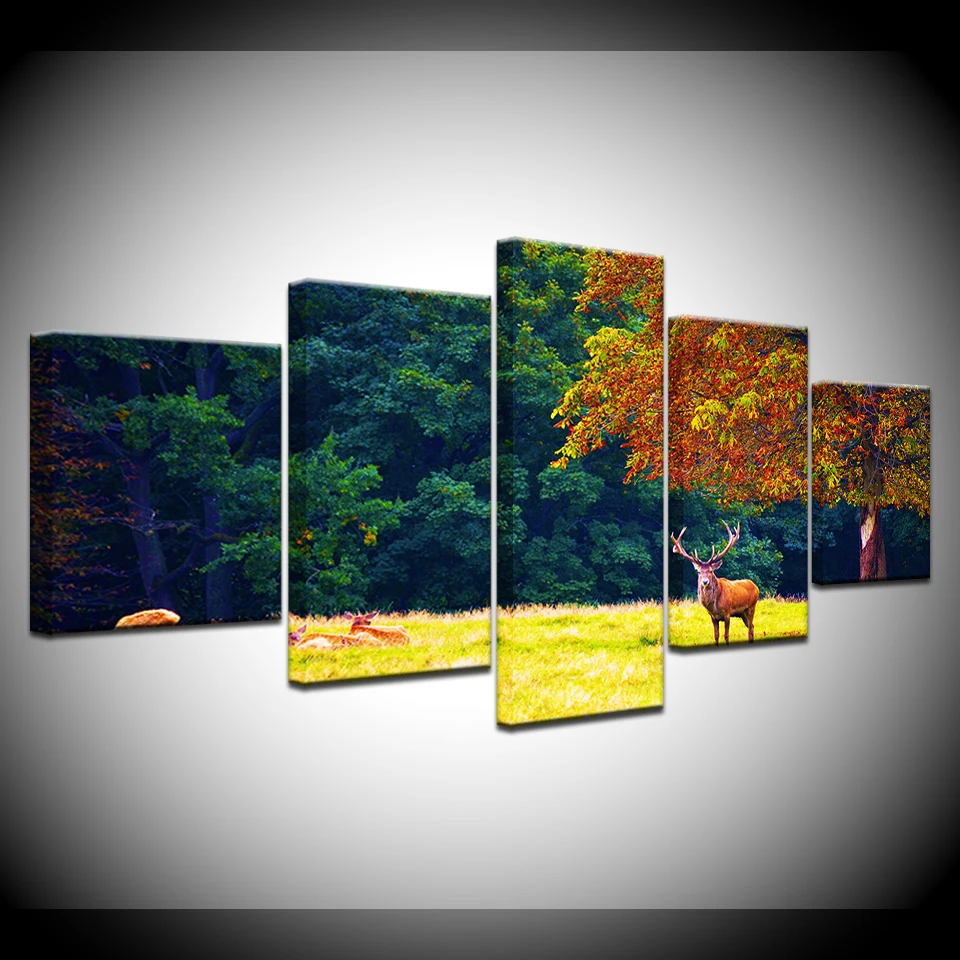 

Modular Canvas Wall Art Pictures Framework 5 Pieces Elk Group In Autumn Sunset Painting Home Decor HD Prints Fashion Deer Poster