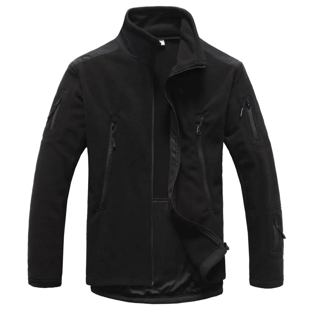black with collar На Открытом Воздухе Тактические молнии карман Sharkskin мягкая оболочка теплые флисовые толстовки Cargi армейская куртка для мужчин 3 цвета - Цвет: black with collar
